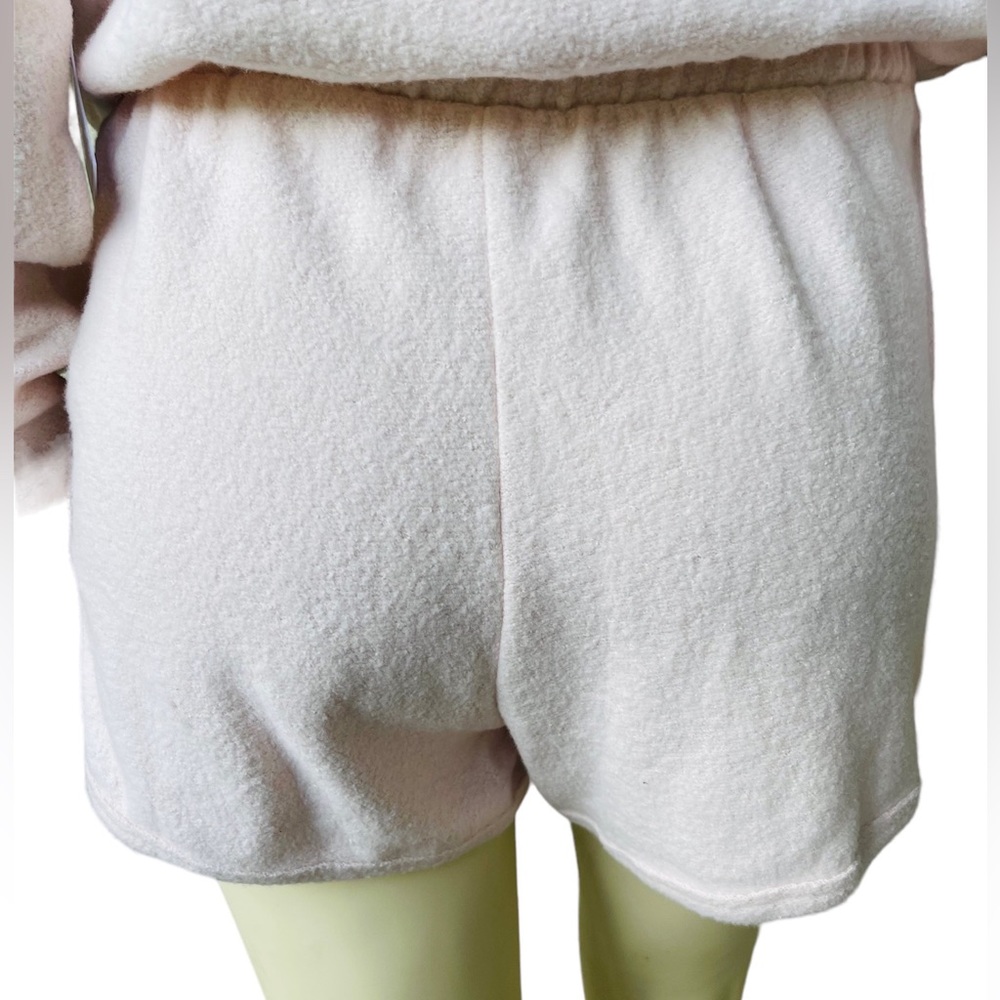 Spiritual Gangster Sherpa Off Shoulder Women’s Romper Pink Shorts - Picture 9 of 11